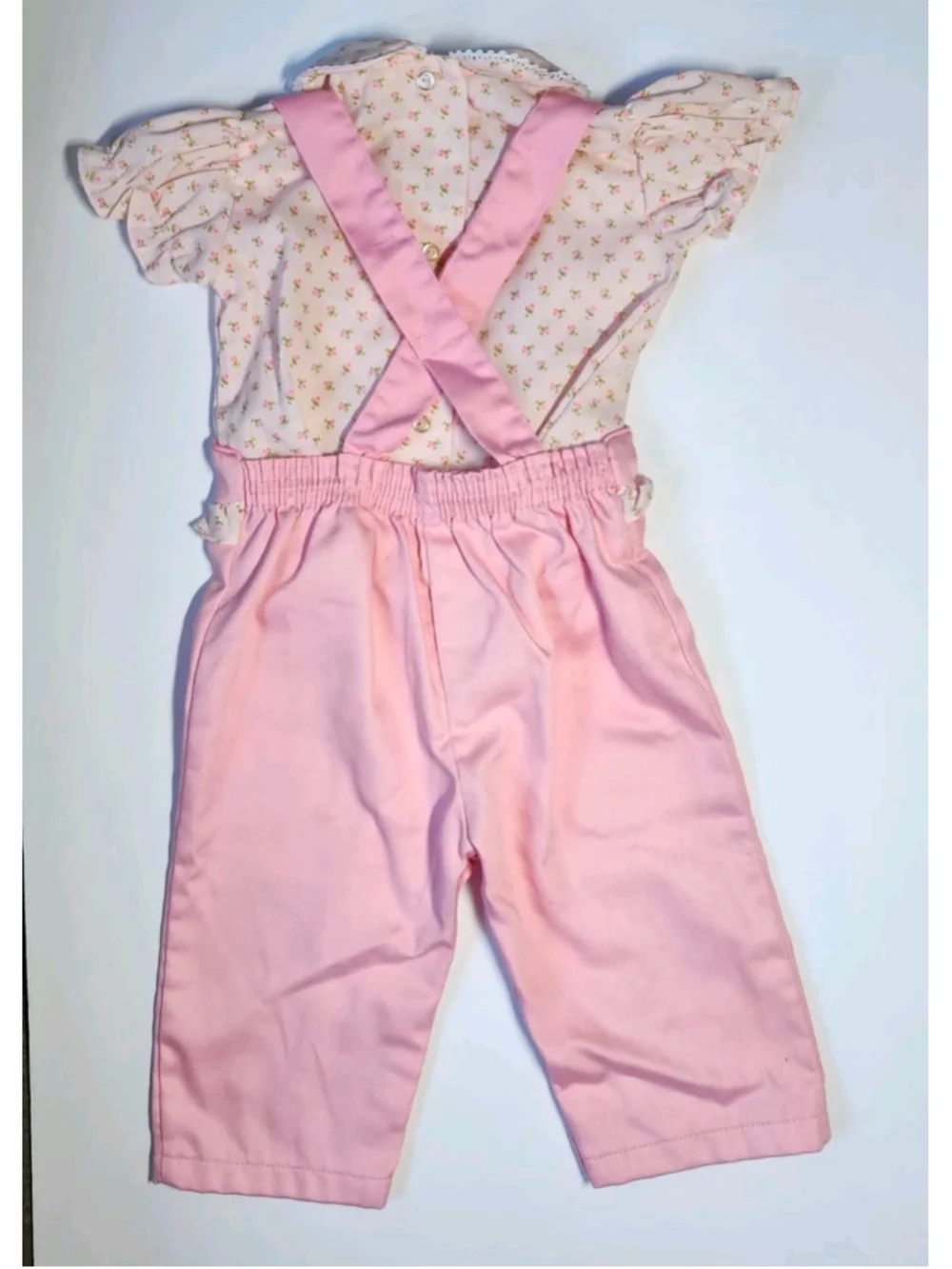 Vintage Toddler Baby Overalls Set 12 Months Pink Floral Embroidery Turtle Outfit